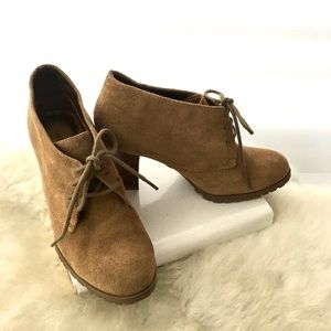 Tan Suede lace up booties -size 8